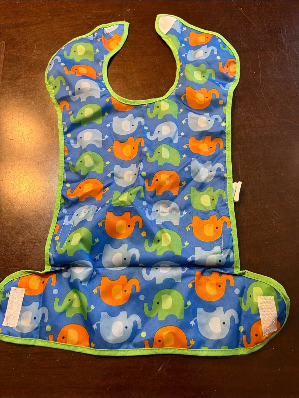 Waterproof Kids Bib with Elephant Print in Blue, Green & Orange - Picture 5 of 5
